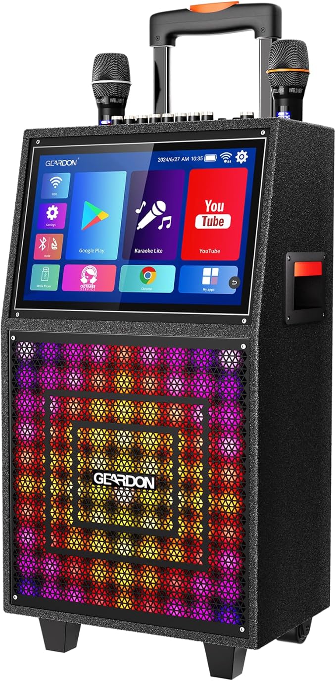 Karaoke Machine with Lyrics Display Screen for Adults, Built-in 15 Inches Tablet, Bluetooth Speaker with 2 Wireless Mics, 1000W Peak Power, DJ Lights, Portable Karaoke System for Any Occasion-CubbioJoy