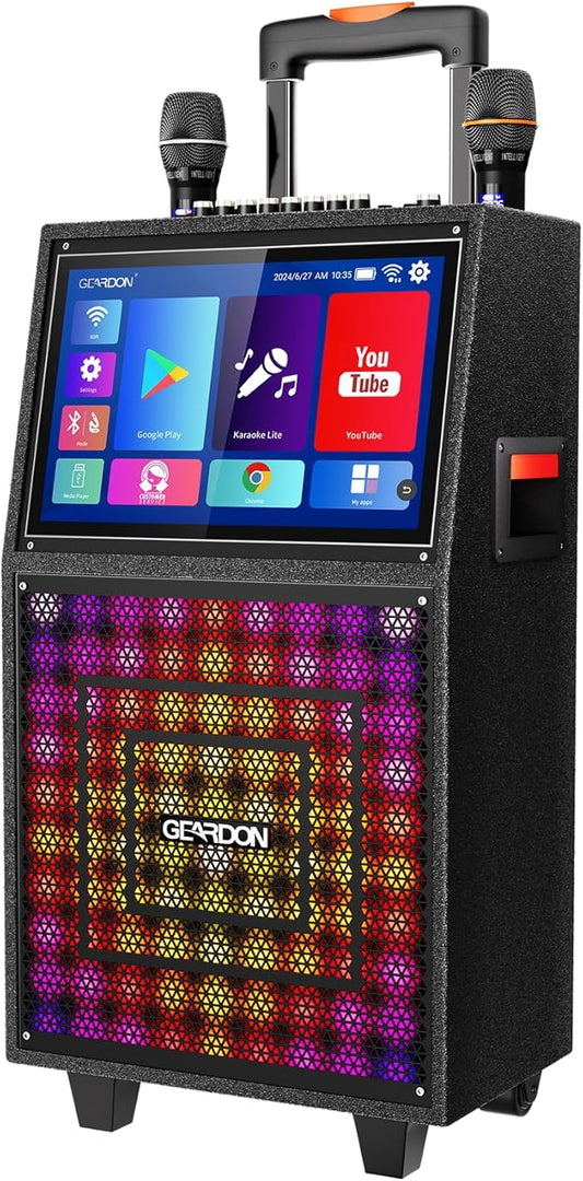 Karaoke Machine with Lyrics Display Screen for Adults, Built-in 15 Inches Tablet, Bluetooth Speaker with 2 Wireless Mics, 1000W Peak Power, DJ Lights, Portable Karaoke System for Any Occasion-CubbioJoy