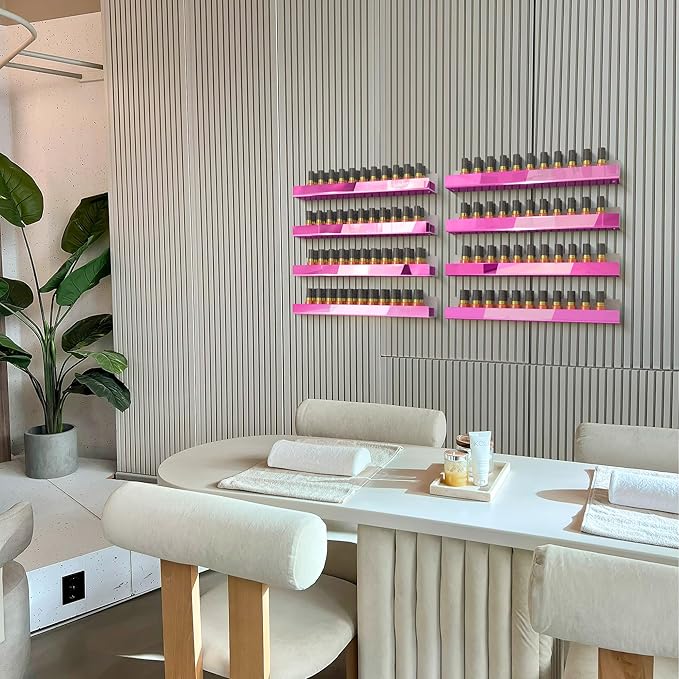 4 Pack 15 Inch Pink Reflective Acrylic Shelves, Pink Floating Shelves, Modern Sunglasses Essential Oil Picture Ledge Display Toy Storage Shelf-CubbioJoy