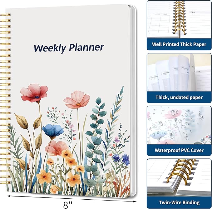 Undated Weekly Planner, Weekly To Do List Notebook with Goal & Habit Tracker Organizer, A5 5.8" x 8.0" Weekly Planner Notebook with Spiral Binding for Men or Women-CubbioJoy