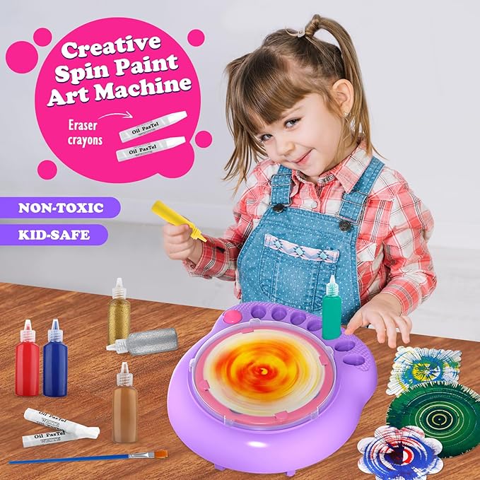 Arts and Crafts for Kids Ages 4-8,Paint Spin Art Machine Kit,Art Craft Set for 6-9 Year Old,Cool Painting Spinner Toys Kits Set,Art Supplies Birthday Gifts for Boy Girl Ages 6 7 8 9 10 11 12 Purple-CubbioJoy