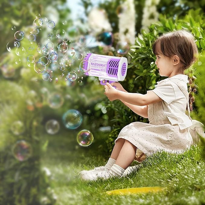 Bubble Gun, Bazooka Bubble Machine Gun, Bubble Blaster Gun with Bubble Solution, 69 Holes Bubble Bazooka Gun Outdoor Summer Toy Party Favors for Kids Purple Bubble Maker Blowers-CubbioJoy