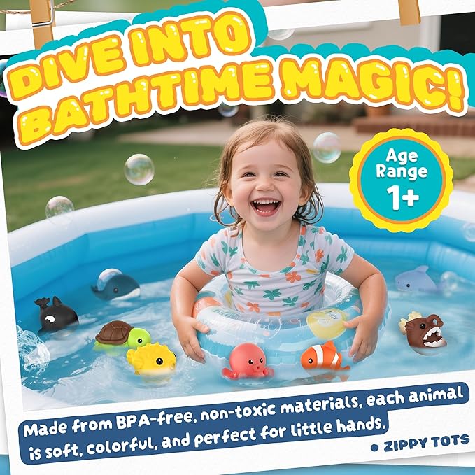 8 PCS Ocean Animal Bath Toys Mold Free Infant Bath Tub Toys for 12 Months - No Hole Bathtub Toys for Toddlers 1-3 Water Pool Toys for Baby Toddler Ages 1+-CubbioJoy