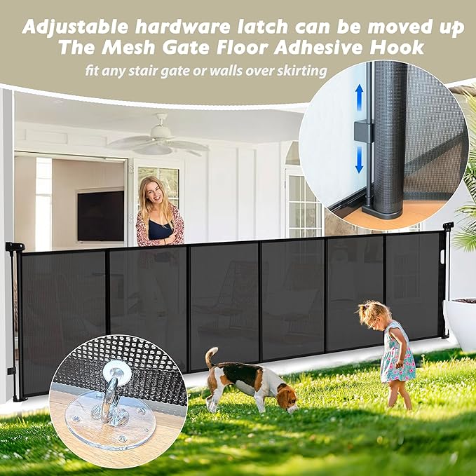 150" Extra Wide Retractable Baby Gates Dog Gate for Large Opening, 41" Extra Tall Mesh Pet Gate, Long Child Safety Gates with Fiberglass Rods for Stairways, Doorways, Hallways - Indoor/Outdoor Use-CubbioJoy