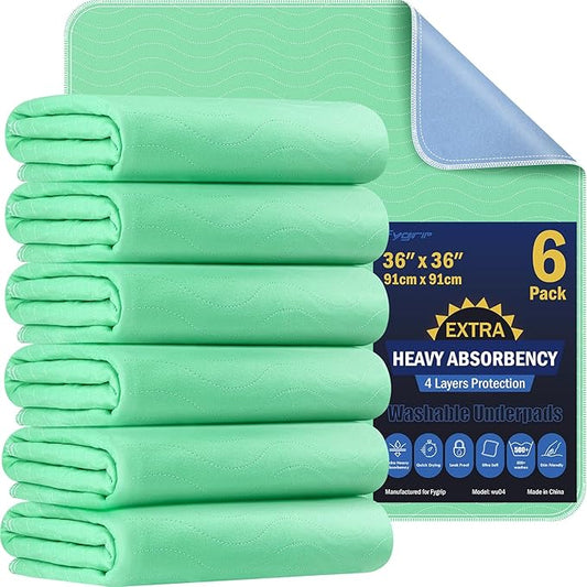 6 Pack 36” x 36” Extra Heavy Absorbency Washable Underpads, Waterproof Quick Drying Nursing Pads Incontinence Bed Pads, Reusable Washable Pee Pads for Dogs, Diaper Changing & Adults-CubbioJoy