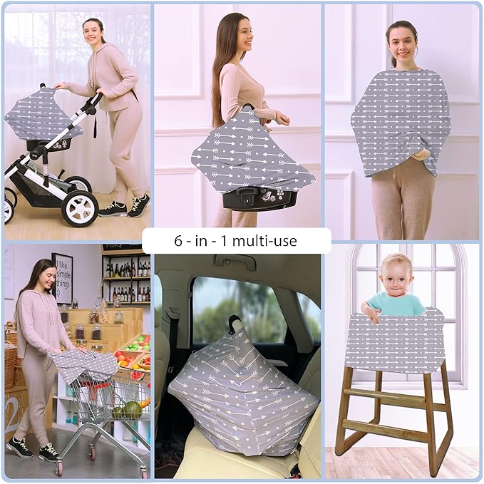 Car Seat Covers for Babies - Multi- use Nursing Carseat Canopy, Breastfeeding Covers, Baby Shower Gifts for Boys and Girls (dot Arrows)-CubbioJoy