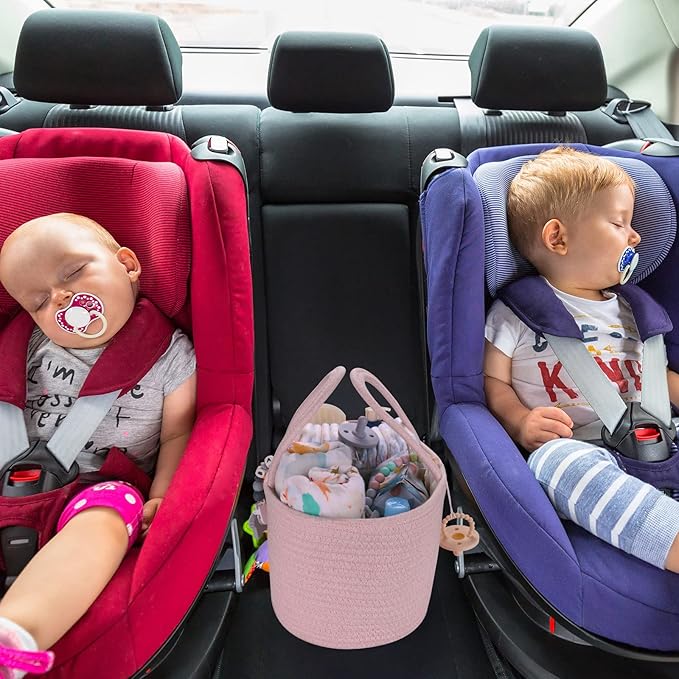 Baby Diaper Caddy Organizer for Girl Boy Rope Nursery Storage Bin Basket Portable Holder Tote Bag for Changing Table Car Travel Baby Shower Gifts Newborn Essentials Registry Must Have Items Pink-CubbioJoy