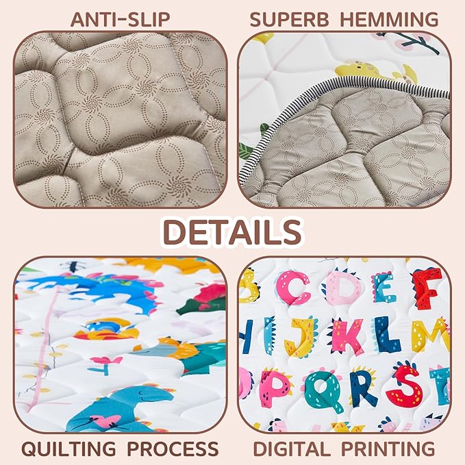 Baby Play Mat - Thicken 50x50 Inch Soft Foam Crawling Mat for Playpen & Floor, Non-Slip Waterproof Playmats for Infants & Toddlers, Portable Foldable & Machine Washable, Dinosaur & Letters-CubbioJoy