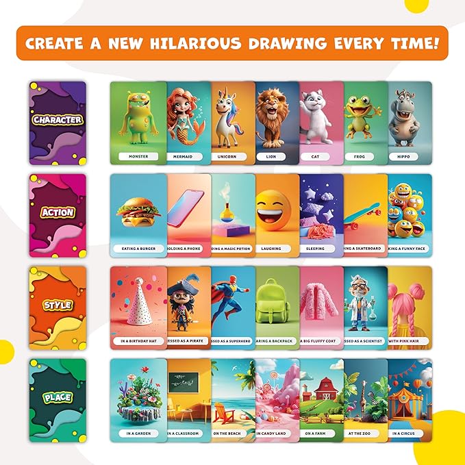 Drawsome Drawing Game for Creative Kids – 160 Prompt Cards with Characters, Actions, Styles & Places to Spark Imagination – Fun Single Player & Family Art Game with Painting Ideas-CubbioJoy