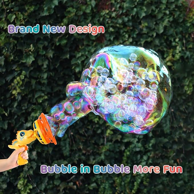 Bubble Gun Bubble Machine Dinosaur Bubble Blower Toy for Kids and Toddlers Bubble in Bubble Gun Party Favors Birthday Christmas Easter Gift for 3 4 5 6 7 8 9 Years Old Boys and Girls (Yellow)-CubbioJoy