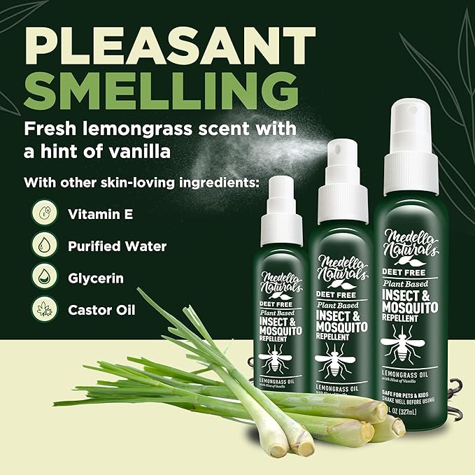 Deet-free Insect & Mosquito Repellent Travel Pack (2, 4, 8oz) – Nice Smelling Insect Repellent with Lemongrass Oil Safe for Pets and Kids – Bug Spray for Mosquitoes, Gnats, Black Flies, and No-see-ums-CubbioJoy