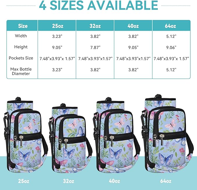 25/32/40/64oz Water Bottle Bag Holder Carrier-Insulated Crossbody Sling Case Sleeve with Strap & Pockets for Men Women Gym Cycling Travel Walking Hiking Camping-CubbioJoy