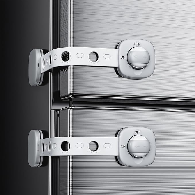 2 Pack Cabinet Locks/Refrigerator Locks Baby Proofing - Child Proof Locks for Drawer, Refrigerator, Fridge, Toilet Seat-No Screws or Tools Required (2 Pack-Grey Locks)-CubbioJoy