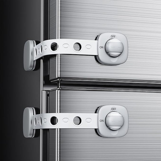 2 Pack Cabinet Locks/Refrigerator Locks Baby Proofing - Child Proof Locks for Drawer, Refrigerator, Fridge, Toilet Seat-No Screws or Tools Required (2 Pack-Grey Locks)-CubbioJoy