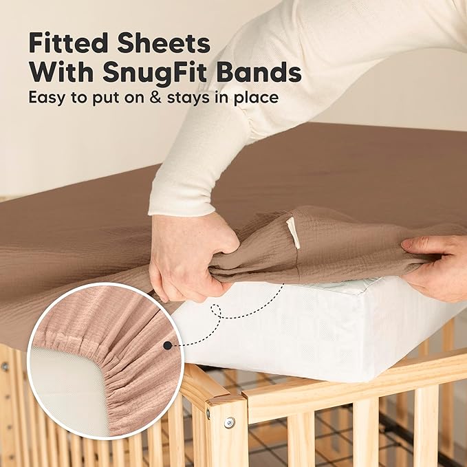 KeaBabies 2-Pack Muslin Crib Sheets for Boys, Girls - 100% Organic Cotton Fitted Baby Crib Mattress Sheet, Soft Breathable Standard Toddler Bed Cover Bedding Set, Neutral, Durable 52x28 (Russet)-CubbioJoy
