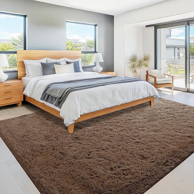 6x9 Area Rug for Living Room: Fluffy Shag Soft Washable Rugs Large Fuzzy Plush Indoor Carpet for Bedroom Nursery Playroom Kids Girls Boys Room (Coffee, 6'x9')-CubbioJoy