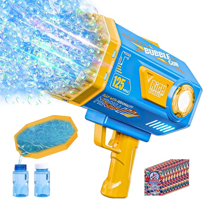 Bubble Gun, 125 Holes Bubble Machine with Lights, Bubble Guns for Kids Ages 4-8 Year Old, Big Bubble Gun Blaster for Wedding, Halloween Outdoor Toy Birthday Bubble Maker Party Favors (Blue)-CubbioJoy