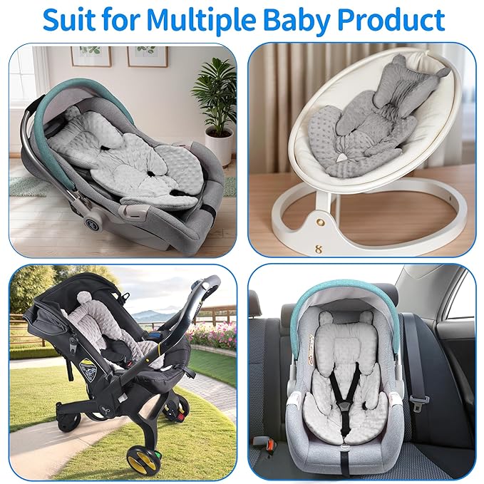 3in1 Baby CarSeat Head Support for Infant, Reversible Soft Infant Car Seat Insert Newborn Boy Girl, Breathable Cotton Head Body Support Pillow Cushion,Stroller,Swing,Bouncer,Baby Registry,Grey-CubbioJoy