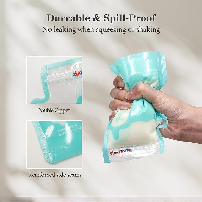 Breastmilk Storage Bags(50 Count)，8oz Milk Storage Bags for Breastfeeding，BPA Free with Easy Pour Spout, Self Standing, for Refrigeration and Freezing Blue-CubbioJoy