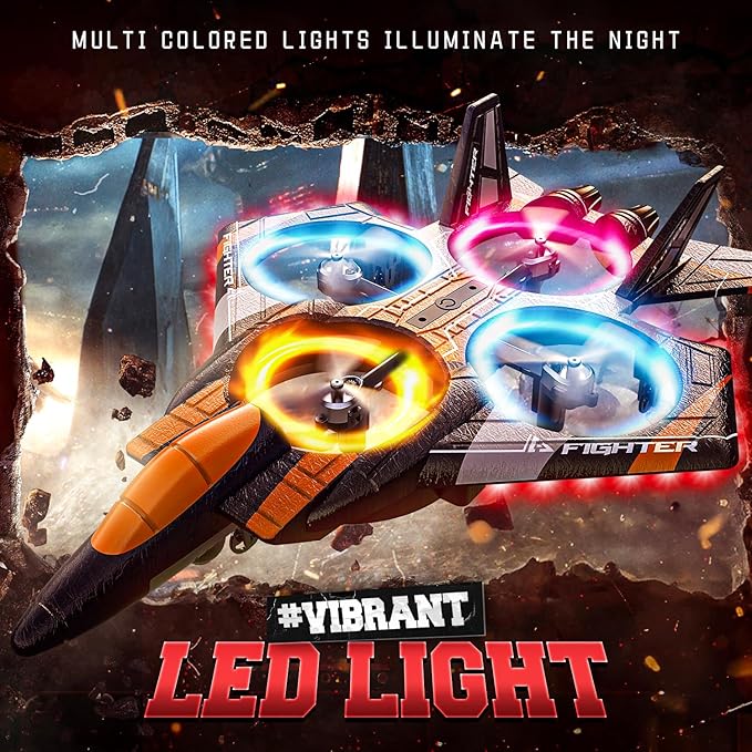 BEZGAR RC Plane for Kids | 2.4GHZ Brushless Drones with Camera, 6-axis Gyro Remote Control Airplane, 360° Flip Fighter Jet Toy, Toys for Ages 8+ with Colorful LED Navigation Lights Orange-CubbioJoy