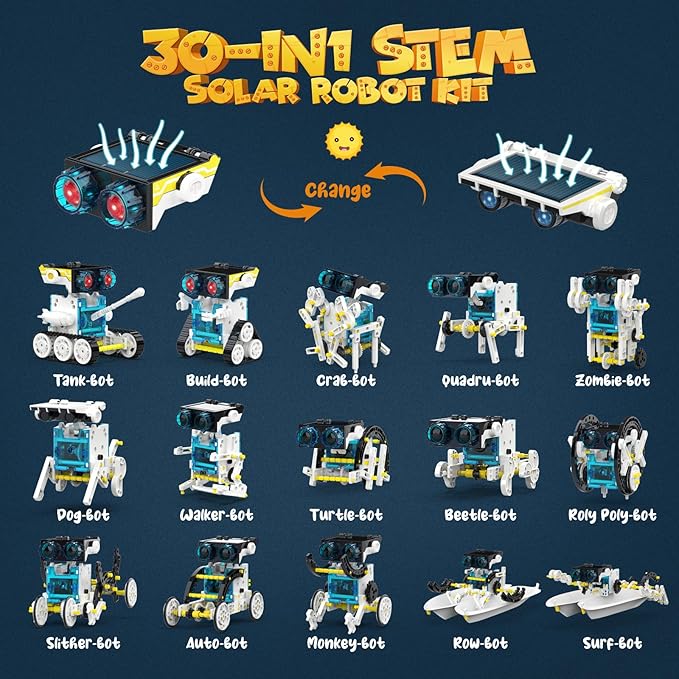 30-in-1 STEM Solar Robot Kit Toys, 243 Pieces Educational Building Science Experiment Kit for Kids Aged 8-12, Birthday Gifts Kids Aged 8 9 10 11 12 13 Years Old(White)-CubbioJoy