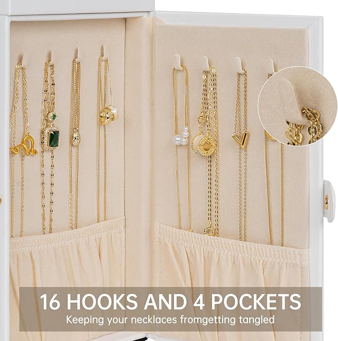 AKOZLIN 6-Tier Jewelry Box Organizer Functional 5 Drawers Leather Jewelry Storage Case for Women Girls Ring Necklace Earring Bracelet Holder Organizer with Mirror White-CubbioJoy