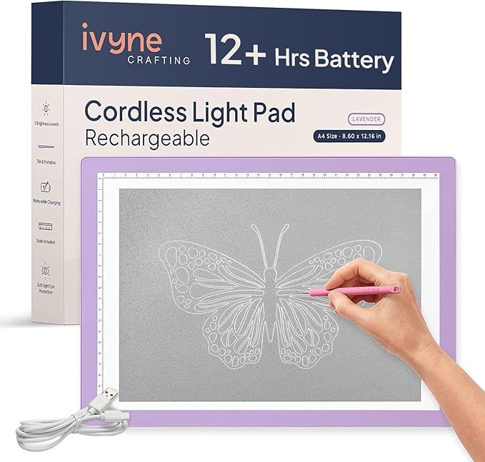 iVyne Rechargeable A4 Light Pad for Tracing & Weeding - LED Light Board for Weeding Vinyl - for Cricut Vinyl Weeding Tools - Ultra-Thin & Portable - Perfect for Artists & Crafters - Purple-CubbioJoy
