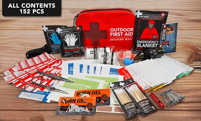 152 PCS Waterproof First Aid Kit, Portable Small Boat Dry Bag Bug Out Bags, Emergency Medical Kit Ideal for Boating, Camping, Fishing, Kayaking, Floating, Red-CubbioJoy