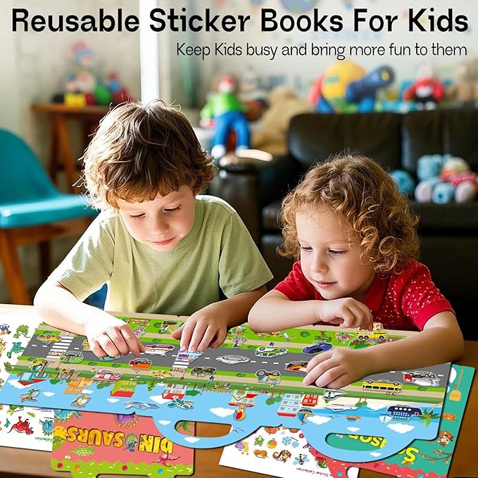 3 Sets Sticker Books for Toddlers 2-4 Years, Reusable Stickers Books for Toddlers 1-3, Travel Toys for Kids 1-3, Airplane Travel Essentials for Kids-CubbioJoy