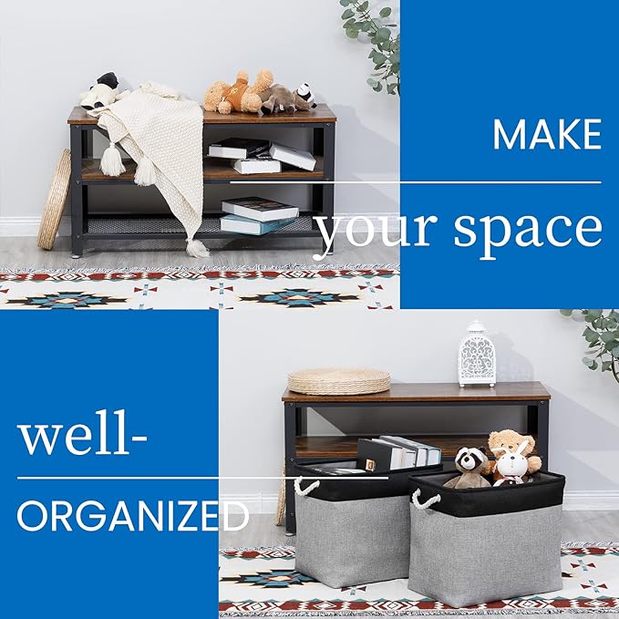 Bidtakay Storage Baskets Extra Large Baskets for Organizing Grey Rectangle Laundry Basket Linen Fabric Bins Set of 2 Clothes Baskets for Closet Shelves Hallway Bedroom Toy Organizer 17x12x15 In-CubbioJoy