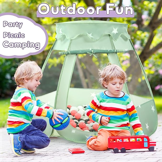 Baby Ball Pit for Toddler with 150 Balls, Kids Pop Up Play Tent for Girls, Princess Toys for Children Indoor & Outdoor Playhouse with Carry Bag (Celadon: Pink/White/Gray, 109x90cm/150 Balls)-CubbioJoy