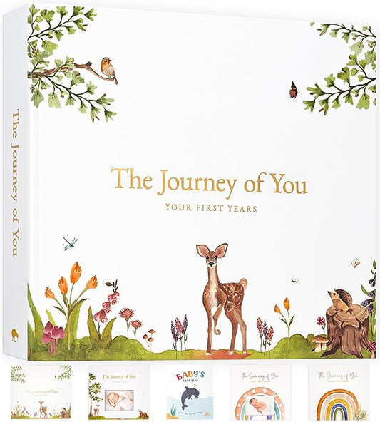 Baby Memory Book for Girl or Boy - First 5 Year Unisex Woodland Animal Keepsake to Log New Born 1st Milestone - Gender Neutral Photo Album - Parent Scrapbook Journal - Pregnancy Gift for Expecting Mom-CubbioJoy