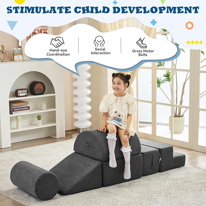 Jela Foam Blocks 6Pcs Soft Play Equipment Luxury Corduroy Fabric, Toddler Climbing Toys Indoor Soft Play for Toddlers-CubbioJoy