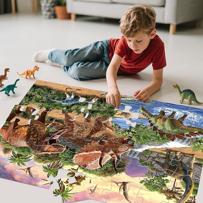 Jumbo Floor Puzzle for Kids,48 Piece Dinosaur Large Jigsaw Puzzles for Toddlers Ages 3-5,Children Learning Preschool Educational Dinosaur Toys,Christmas Birthday Gifts for Boys Girls Ages 4-8-CubbioJoy