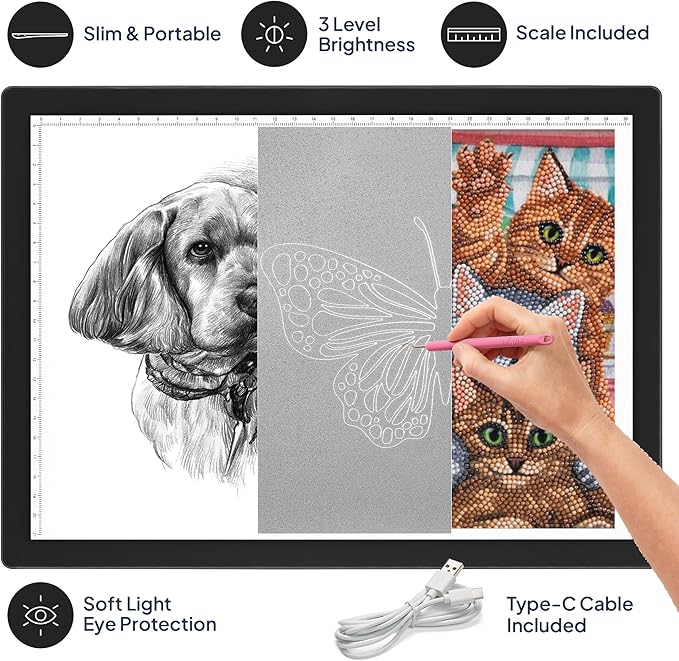 iVyne Corded Light Pad for Weeding Vinyl - A4 Light Box for Drawing - Light Board for Tracing - Light Box for Diamond Painting, Weeding Vinyl, Sketching, Tracing (Black)-CubbioJoy