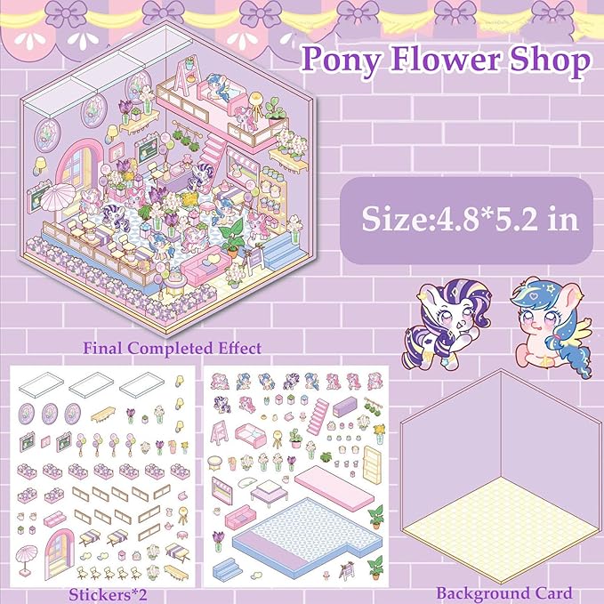 DIY 3D House Sticker, 6 Sets of Sticker Make Your Own Mini Shop Scenes Stickers for Kids Kawaii Cartoon Scene Stickers for Adult Relief Stress Pass The Time-CubbioJoy