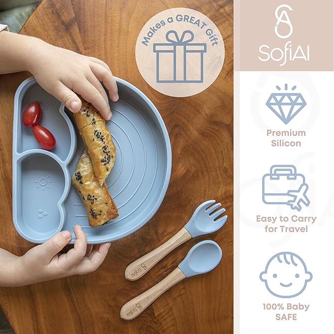 All In One Silicone Feeding Set - Safe for 6-12 Months - Non-Toxic Baby Led Weaning Supplies - Toddler Self Feeding Utensils - BPA-Free - Mess Free Essentials-CubbioJoy