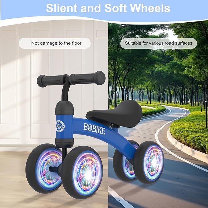 Baby Balance Bike Toys for 12-36 Months Kids Toy Boy and Girls Gifts Toddler Best First Birthday Gift Children Walker No Pedal Infant 4 Wheels Bicycle (Colorful, Blue-Light)-CubbioJoy
