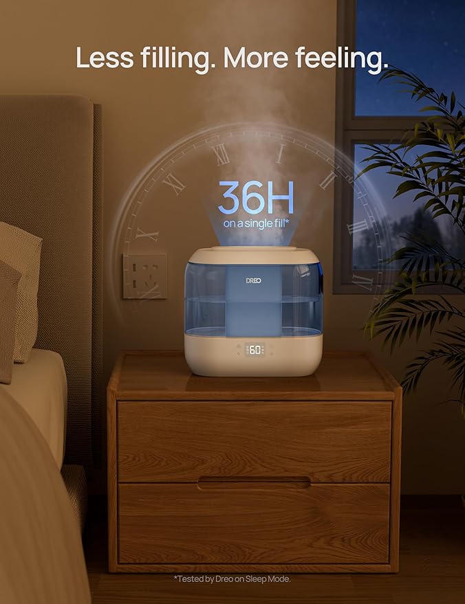 Dreo Humidifiers for Bedroom, Top Fill 4L Smart Cool Mist Humidifier with Oil Diffuser, Cartridge, Nightlight, 36H Runtime, Quiet Ultrasonic Humidifiers for Home, Baby Nursery, Plants, Office, HM311S-CubbioJoy