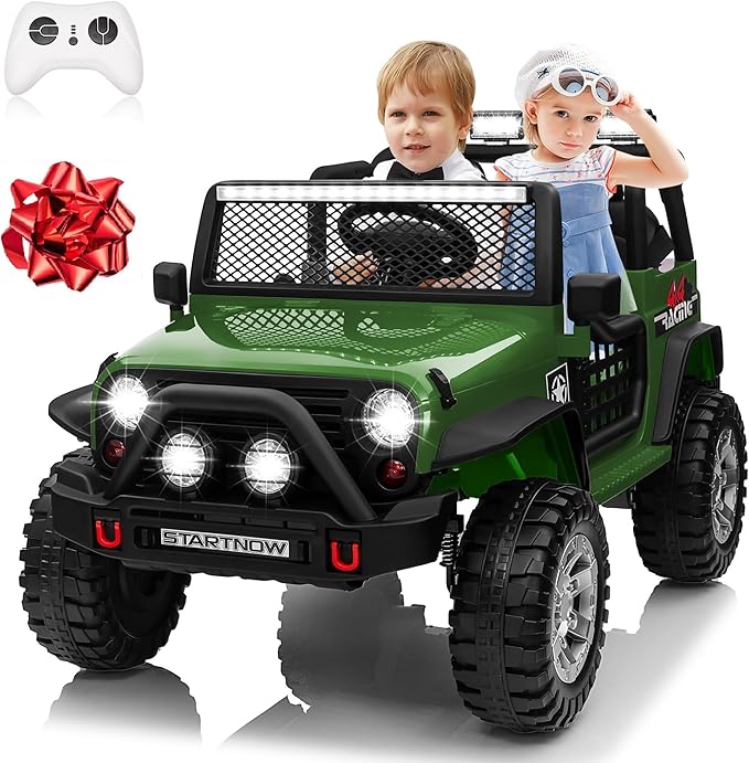24V 4WD Ride on Truck Car w/800W Motors, Gift Flower, Remote Control, 2 Seaters, Light Bar, 3 Speeds, Pop Music, Power Four Wheels, 24 Volt Ride on Toy Car for Big Kids, Green-CubbioJoy