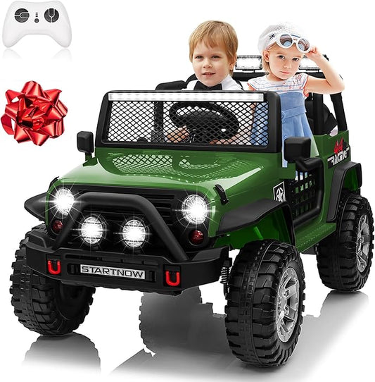 24V 4WD Ride on Truck Car w/800W Motors, Gift Flower, Remote Control, 2 Seaters, Light Bar, 3 Speeds, Pop Music, Power Four Wheels, 24 Volt Ride on Toy Car for Big Kids, Green-CubbioJoy