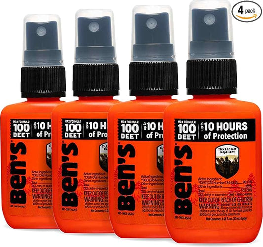 Ben's 100 Tick & Insect Repellent - Alcohol-Free DEET Insect Repellent Pump Spray - Offers 10 Hours of Protection for Adults & Children - 1.25 fl oz (Pack of 4)-CubbioJoy