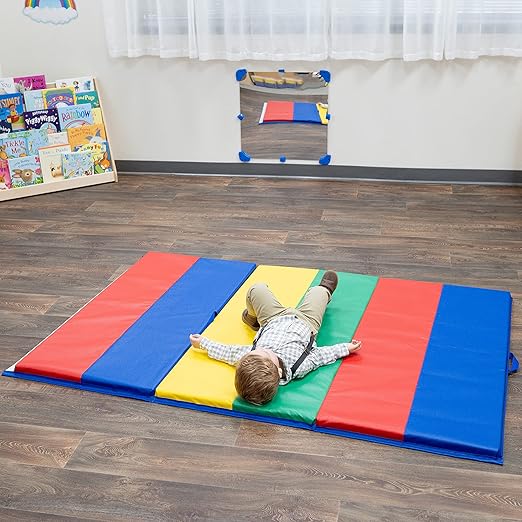 Children's Factory Rainbow Folding Gym Mat, 4' x 6', CF321-145, Toddler and Baby Preschool Activity Floor Mat, Kids Soft Play Equipment for Playroom-CubbioJoy