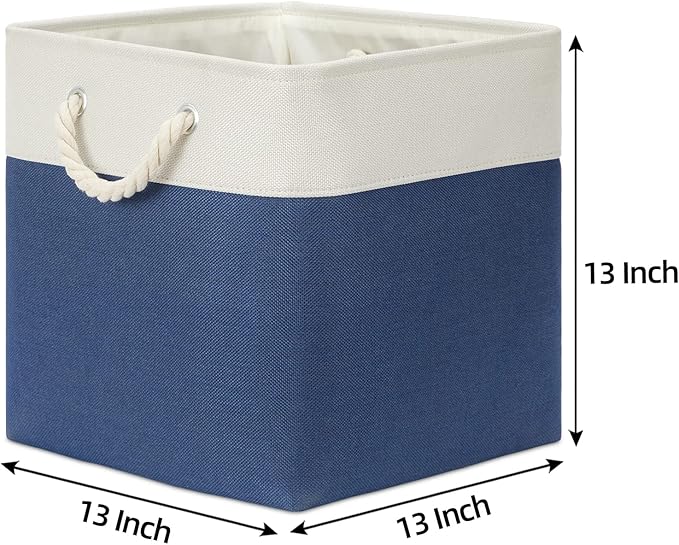 Bidtakay Storage Baskets Large Cube Storage Bins Fabric Baskets for Organizing Shelves 13x13 Navy Blue Square Storage Bins Large Set of 3 Linen Closet Organizers for Cabinet Home-CubbioJoy