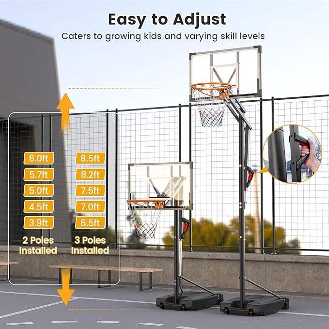 Basketball Hoop Outdoor, 8.5ft Height Adjustable Portable Hoops & Goals with HDPE Backboard and Wheels for Kids/Teens/Adults Backyard, Outdoor, Driveway-CubbioJoy