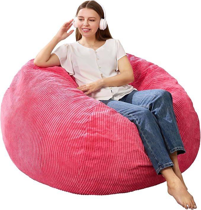 3.5FT Bean Bag Chairs Teardrop Bean Bag Chair for Adults Beanbag Chair with Memory Foam Filled Machine Washable Cover for Living Room, Bedroom (Large,Pink)-CubbioJoy