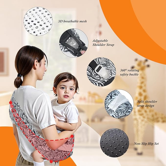 Baby Carrier Newborn to Toddler-Adjustable Baby Sling Carrier,Toddler Carrier for 25-60lbs,Comfortable Baby Sling for Hands-Free Carrying (Black & White Zebra Print)-CubbioJoy