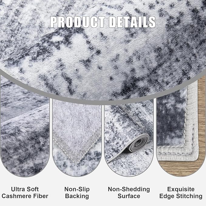 5x7 Area Rug Living Room Rug: Washable Modern Abstract Soft Thin Rug Indoor Floor No Slip Stain Resistant Carpet for Bedroom Dining Room Farmhouse Nursery Home Office - Grey-CubbioJoy