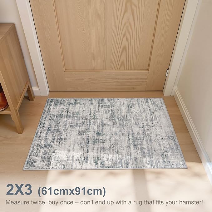 2x3 Entryway Area Rugs: Washable Neutral Abstract Small Rug Door Mat Non-Slip Soft Low Pile Indoor Carpe for Entrance Kitchen Front Door Bathroom Entry Kids Room - Gray-CubbioJoy