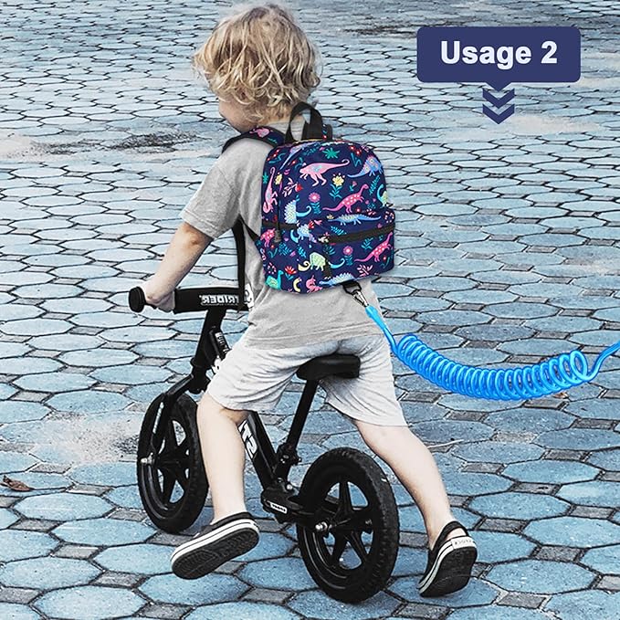 Accmor Toddler Backpack Leash with Anti Lost Wrist Link, Cute Mini Child Walking Harnesses Keep Kids Close Back Pack Rope Tether Rein for Baby Boys (Navy Blue/Dinosaur)-CubbioJoy